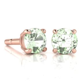 2 Carat Round Shape Green Amethyst Stud Earrings In 14K Rose Gold Over Sterling Silver