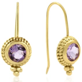 2 Carat Amethyst Dangle Earrings With Rope Detail In 14K Yellow Gold Over Sterling Silver