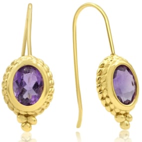 2 Carat Oval Amethyst Dangle Earrings With Rope Detail In 14K Yellow Gold Over Sterling Silver