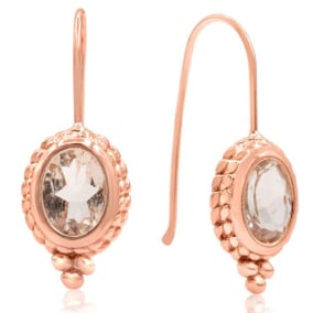 2-1/3 Carat Oval Morganite Earrings With Dangle Rope Detail In 14K Rose Gold Over Sterling Silver