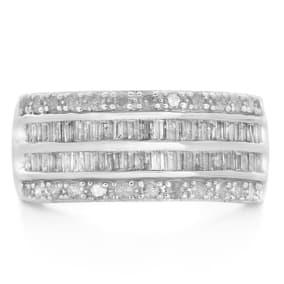 Estate Jewelry 1 Carat Baguette and Round Diamond Band Ring In Sterling Silver. BEAUTIFUL BAND RING!