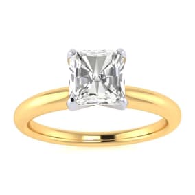 3/4ct Radiant Cut Diamond Solitaire Engagement Ring In 14K Yellow Gold
