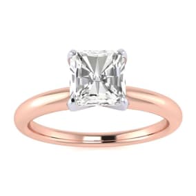 3/4ct Radiant Cut Diamond Solitaire Engagement Ring In 14K Rose Gold