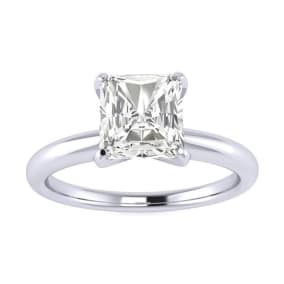 1ct Radiant Cut Diamond Solitaire Engagement Ring In 14K White Gold