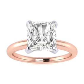 1 1/2ct Radiant Cut Diamond Solitaire Engagement Ring In 14K Rose Gold