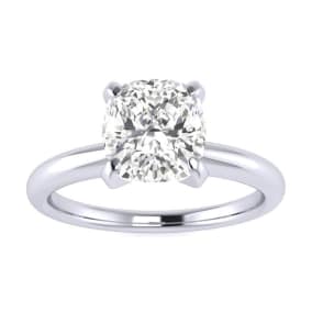 1 1/2ct Cushion Cut Diamond Solitaire Engagement Ring In 14K White Gold