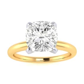 2ct Cushion Cut Diamond Solitaire Engagement Ring In 14K Yellow Gold