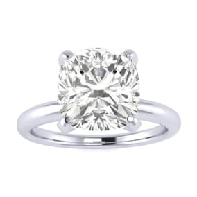 2 1/2ct Cushion Cut Diamond Solitaire Engagement Ring In 14K White Gold