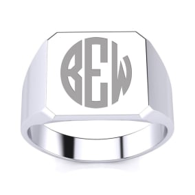 14K White Gold Mens Octagon Signet Ring With Free Custom Engraving