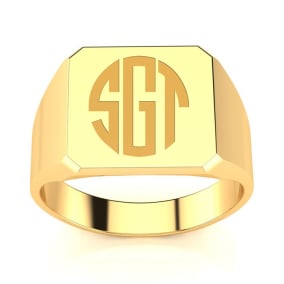 14K Yellow Gold Mens Octagon Signet Ring With Free Custom Engraving