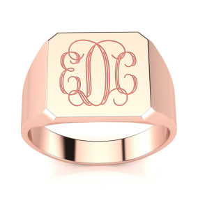 14K Rose Gold Mens Octagon Signet Ring With Free Custom Engraving