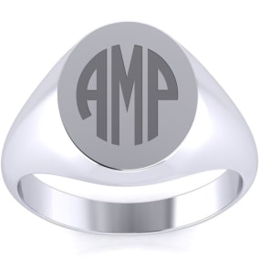 14K White Gold Mens Oval Signet Ring With Free Custom Engraving