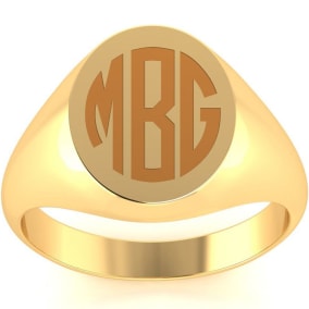 14K Yellow Gold Mens Oval Signet Ring With Free Custom Engraving