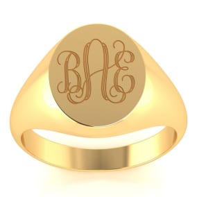 14K Yellow Gold Mens Oval Signet Ring With Free Custom Engraving