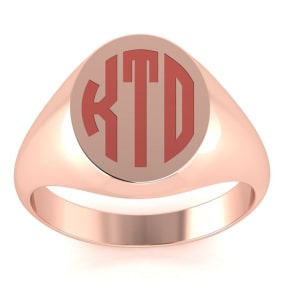 14K Rose Gold Mens Oval Signet Ring With Free Custom Engraving