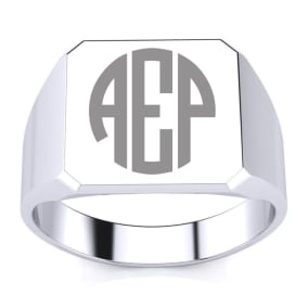 14K White Gold Mens Octagon Signet Ring With Free Custom Engraving