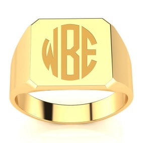 14K Yellow Gold Mens Octagon Signet Ring With Free Custom Engraving