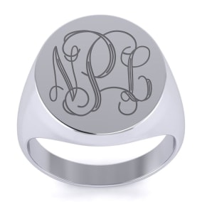 14K White Gold Mens Oval Signet Ring With Free Custom Engraving