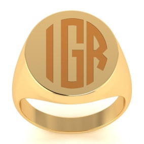 14K Yellow Gold Mens Oval Signet Ring With Free Custom Engraving