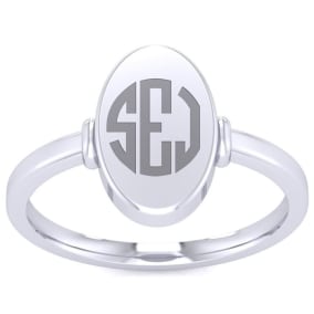 14K White Gold Ladies Oval Signet Ring With Free Custom Engraving