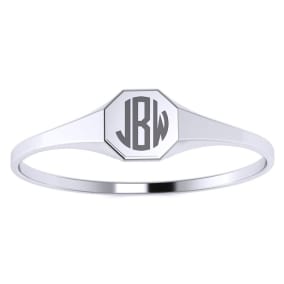 14K White Gold Ladies Octagon Signet Ring With Free Custom Engraving