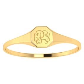14K Yellow Gold Ladies Octagon Signet Ring With Free Custom Engraving