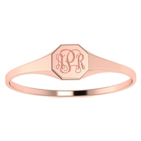 14K Rose Gold Ladies Octagon Signet Ring With Free Custom Engraving