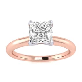 3/4ct Princess Cut Diamond Solitaire Engagement Ring In 14K Rose Gold