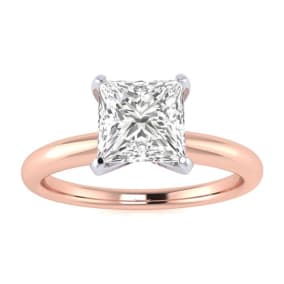 1ct Princess Cut Diamond Solitaire Engagement Ring In 14K Rose Gold