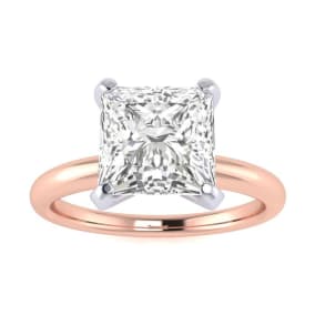 2ct Princess Cut Diamond Solitaire Engagement Ring In 14K Rose Gold