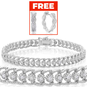 1 Carat Diamond Ropework Tennis Bracelet In Platinum Overlay, 7 Inches.  Very Popular Bracelet!