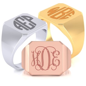 14K Gold Mens Octagon Signet Ring With Free Custom Engraving