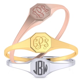 14K Gold Ladies Octagon Signet Ring With Free Custom Engraving