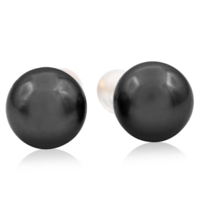 Pearl Stud Earrings With 10-10.5MM AAA Cultured Black Tahitian Pearls In 14 Karat Yellow Gold