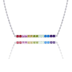 Pink Gemstones 1 Carat Natural Gemstone Rainbow Bar Necklace In 14K White Gold
