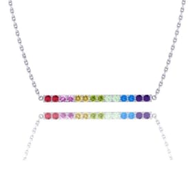 1 Carat Natural Gemstone Rainbow Bar Necklace In 14K White Gold