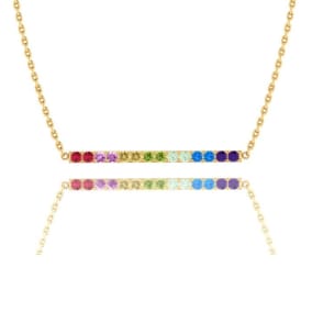 1 Carat Natural Gemstone Rainbow Bar Necklace In 14K Yellow Gold