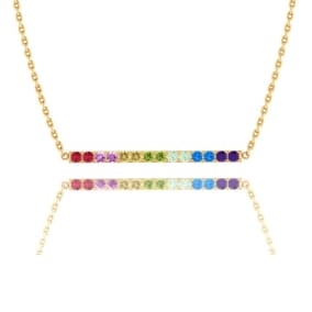 Pink Gemstones 1 Carat Natural Gemstone Rainbow Bar Necklace In 14K Yellow Gold