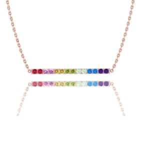 1 Carat Natural Gemstone Rainbow Bar Necklace In 14K Rose Gold