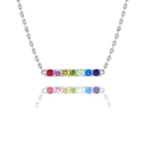 Pink Gemstones 1/2 Carat Natural Gemstone Rainbow Bar Necklace In 14K White Gold