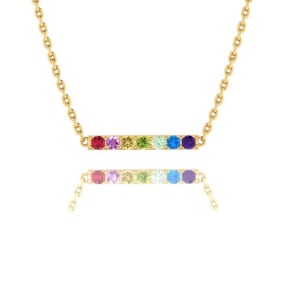 Pink Gemstones 1/2 Carat Natural Gemstone Rainbow Bar Necklace In 14K Yellow Gold