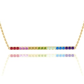 Pink Gemstones 1 1/2 Carat Natural Gemstone Rainbow Bar Necklace In 14K Yellow Gold