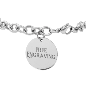 Ladies Dangling Circle Tag Bracelet In Stainless Steel, With Free Custom Engraving