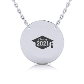 Sterling Silver Disc Necklace Free Graduation Image & Custom Engraving, 18 Inches
