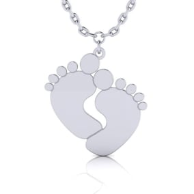 Sterling Silver Footprint Necklace With Free Custom Engraving Available In Silver, Yellow and Rose