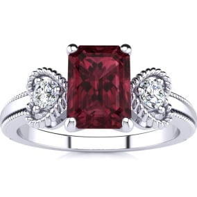 1 1/2 Carat Garnet and Two Diamond Heart Ring In 10 Karat White Gold