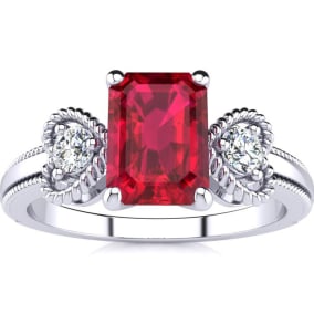 1 Carat Ruby and Two Diamond Heart Ring In 10 Karat White Gold