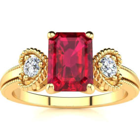 1 Carat Ruby and Two Diamond Heart Ring In 10 Karat Yellow Gold
