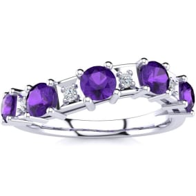 1 Carat Amethyst and Diamond Journey Band Ring in 10K White Gold
