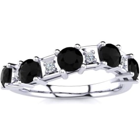 1 Carat Black and White Diamond Journey Band Ring in 10K White Gold